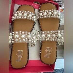 Pearl Embellished Tan Sandals